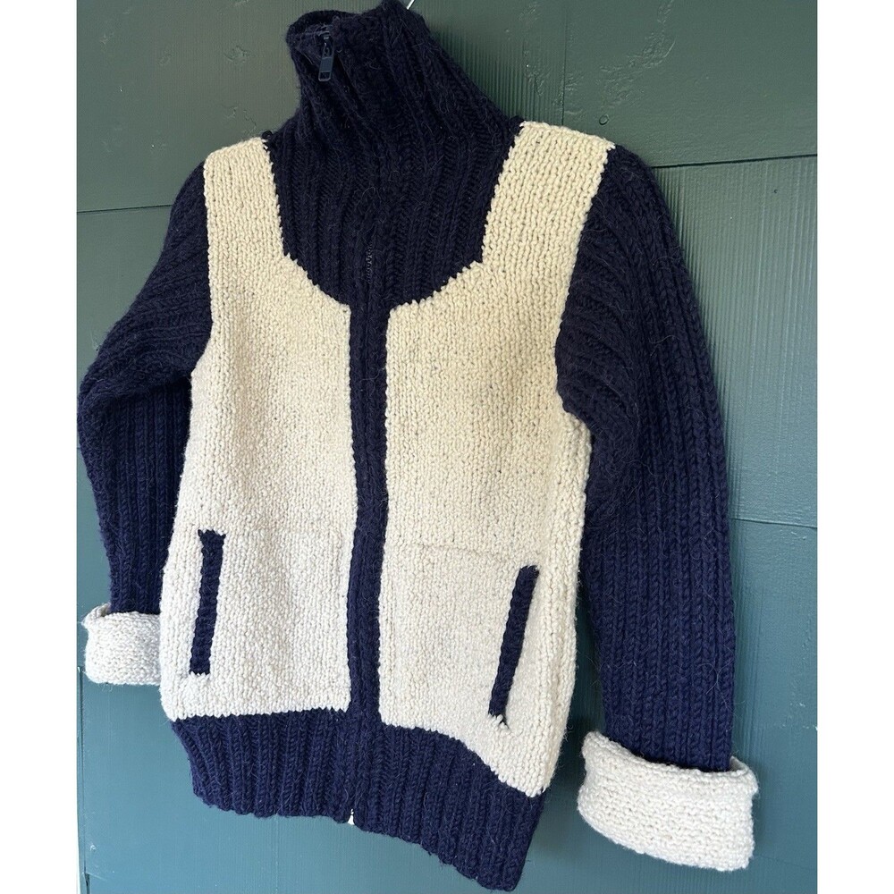 Vintage Bolivian Imports Wool Cardigan Sweater Zip Chunky Color Block Small